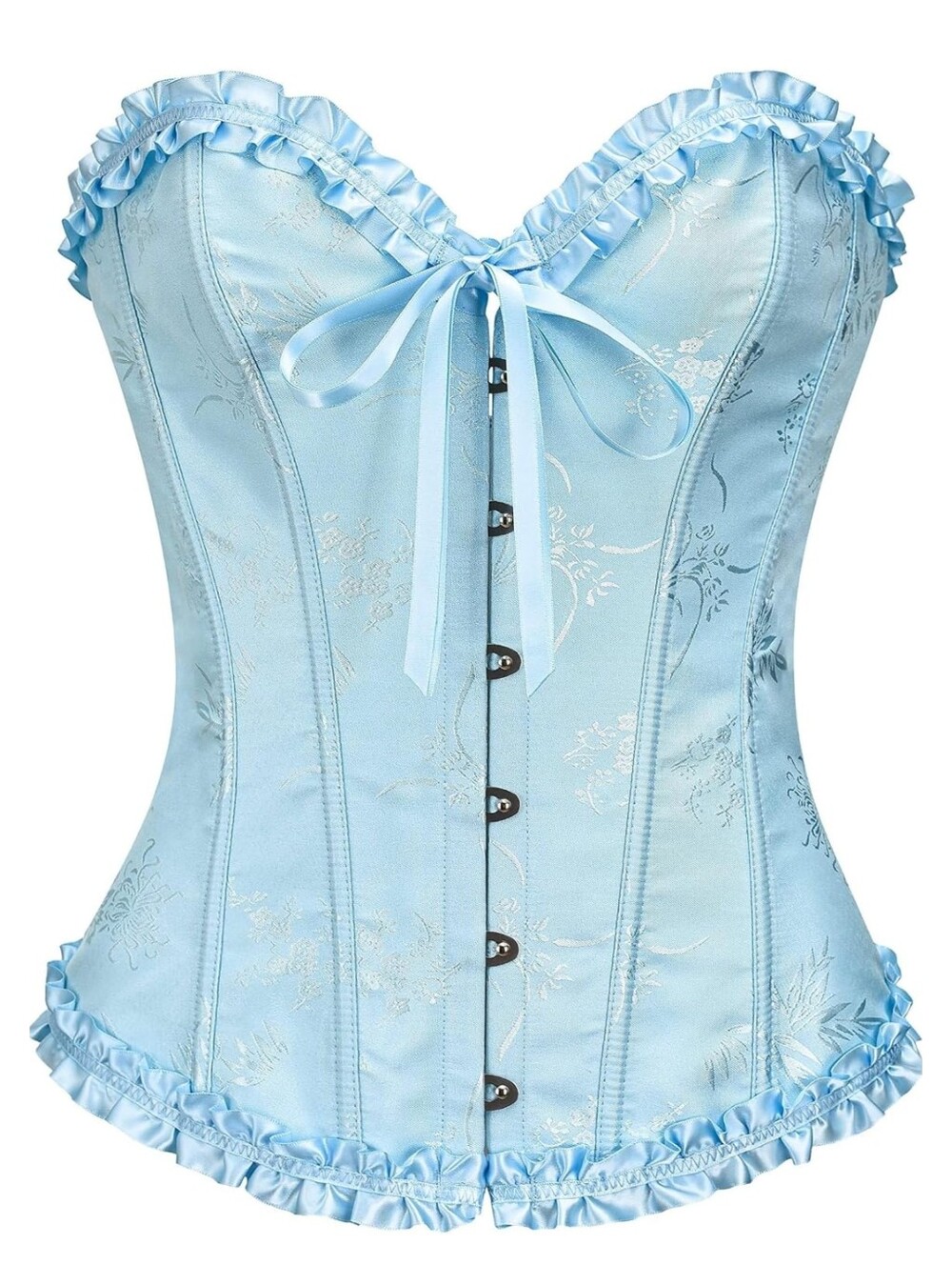 NWT Satin Jacquard Corset Lace-Up Shapewear Bustier In Crystal Blue Size XL